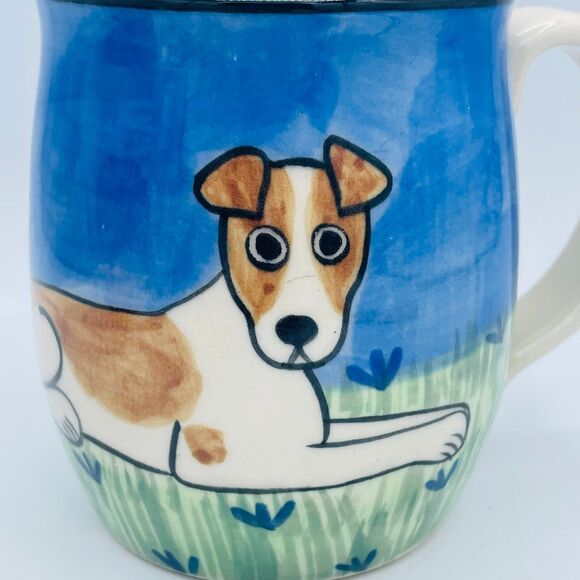 Adorable Karen Donleavy Jack Russel Terrier Hand Painted Ceramic Coffee Tea Mug - Picture 2 of 8